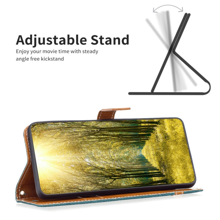 For iPhone 16 Plus Color Block Denim Texture Leather Phone Case(Green)