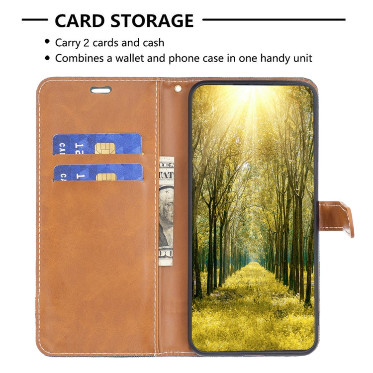 For iPhone 16 Plus Color Block Denim Texture Leather Phone Case(Green)
