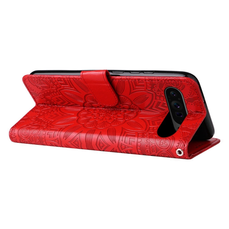For Google Pixel 9 Pro Embossed Sunflower Leather Phone Case(Red)