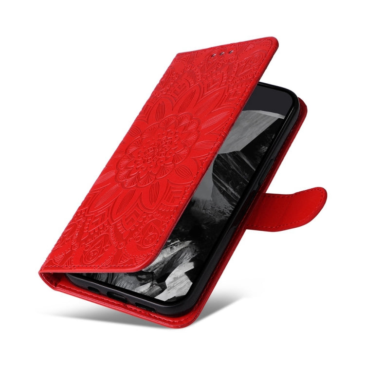For Google Pixel 9 Pro Embossed Sunflower Leather Phone Case(Red)