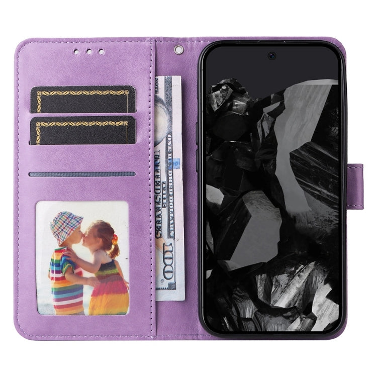 For Google Pixel 9 Pro Embossed Sunflower Leather Phone Case(Purple)