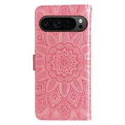 For Google Pixel 9 Pro Embossed Sunflower Leather Phone Case(Rose Gold)