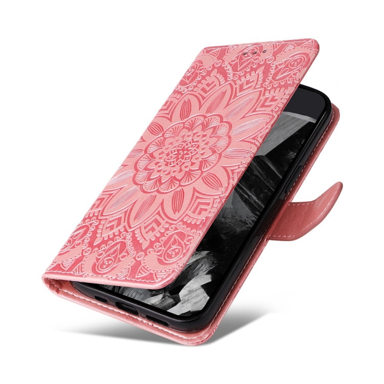 For Google Pixel 9 Pro Embossed Sunflower Leather Phone Case(Rose Gold)