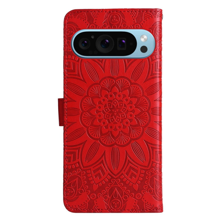 For Google Pixel 9 Embossed Sunflower Leather Phone Case(Red)