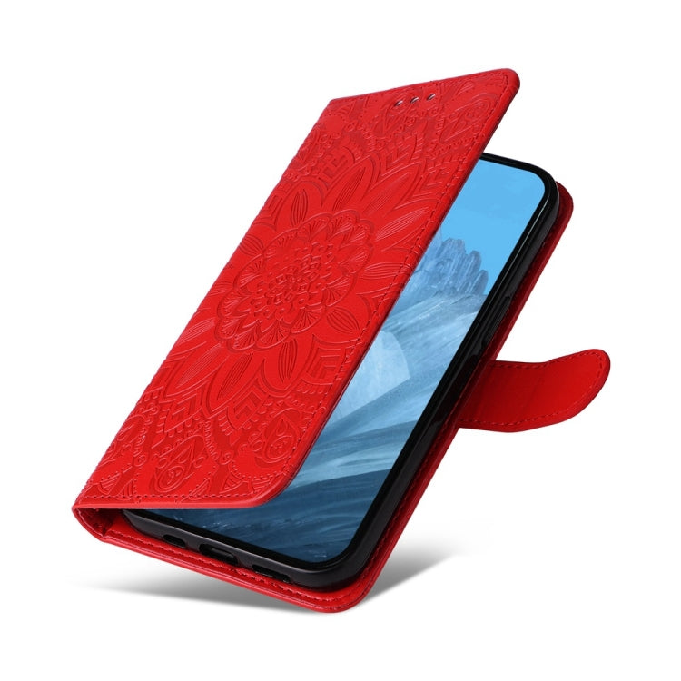 For Google Pixel 9 Embossed Sunflower Leather Phone Case(Red)