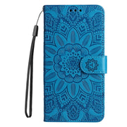For Google Pixel 9 Embossed Sunflower Leather Phone Case(Blue)