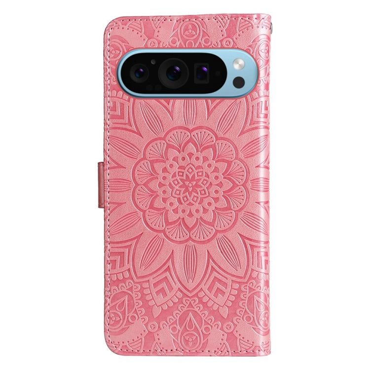 For Google Pixel 9 Embossed Sunflower Leather Phone Case(Rose Gold)