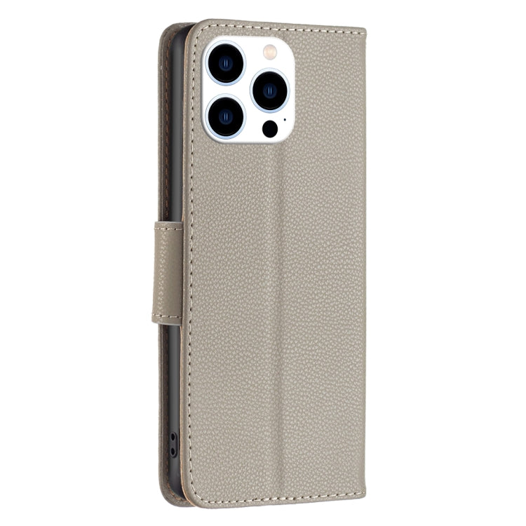 For iPhone 16 Pro Max Litchi Texture Pure Color Flip Leather Phone Case(Grey)