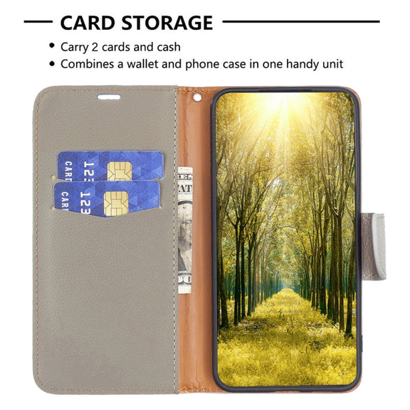 For iPhone 16 Pro Max Litchi Texture Pure Color Flip Leather Phone Case(Grey)