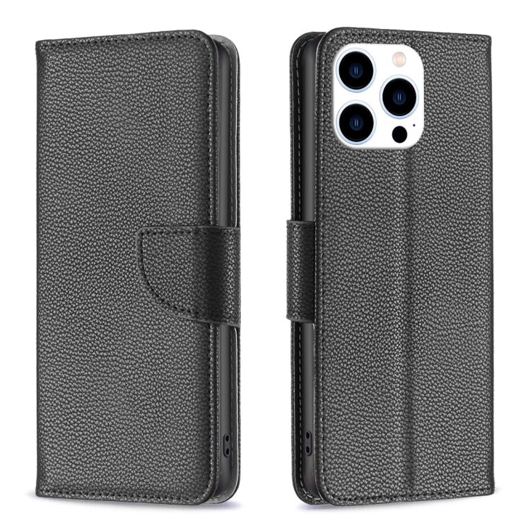 For iPhone 16 Pro Litchi Texture Pure Color Flip Leather Phone Case(Black)