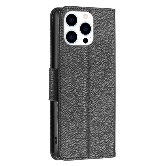 For iPhone 16 Pro Litchi Texture Pure Color Flip Leather Phone Case(Black)