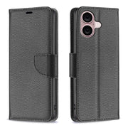 For iPhone 16 Litchi Texture Pure Color Flip Leather Phone Case(Black)