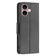 For iPhone 16 Litchi Texture Pure Color Flip Leather Phone Case(Black)