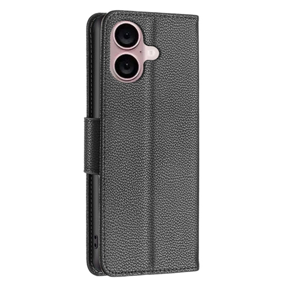For iPhone 16 Litchi Texture Pure Color Flip Leather Phone Case(Black)