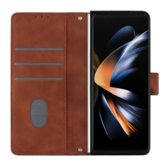 For Samsung Galaxy Z Fold5 5G Crossbody 3D Embossed Flip Leather Phone Case(Brown)