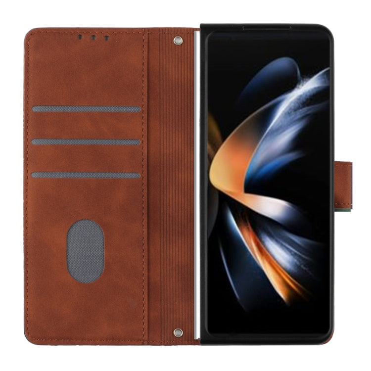 For Samsung Galaxy Z Fold5 5G Crossbody 3D Embossed Flip Leather Phone Case(Brown)