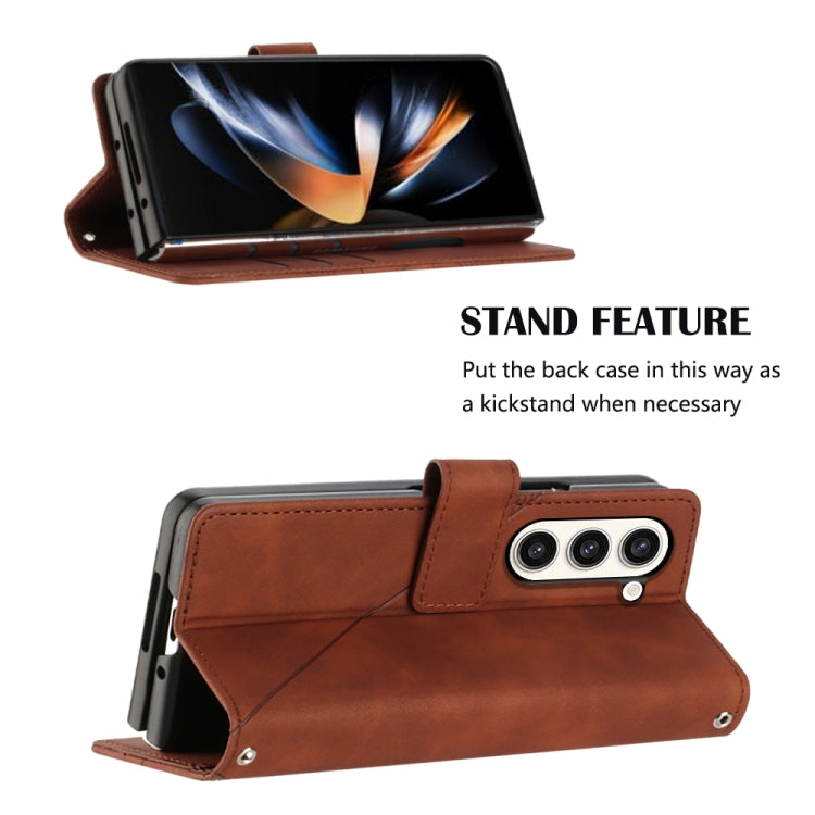 For Samsung Galaxy Z Fold5 5G Crossbody 3D Embossed Flip Leather Phone Case(Brown)