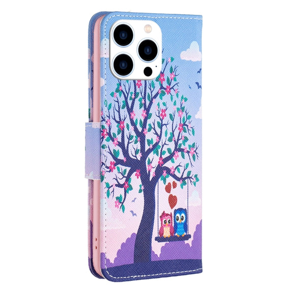 For iPhone 16 Pro Max Colored Drawing Pattern Flip Leather Phone Case(Owl)