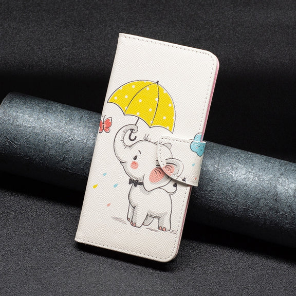 For iPhone 16 Pro Colored Drawing Pattern Flip Leather Phone Case(Umbrella Elephant)
