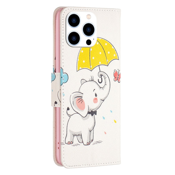 For iPhone 16 Pro Colored Drawing Pattern Flip Leather Phone Case(Umbrella Elephant)