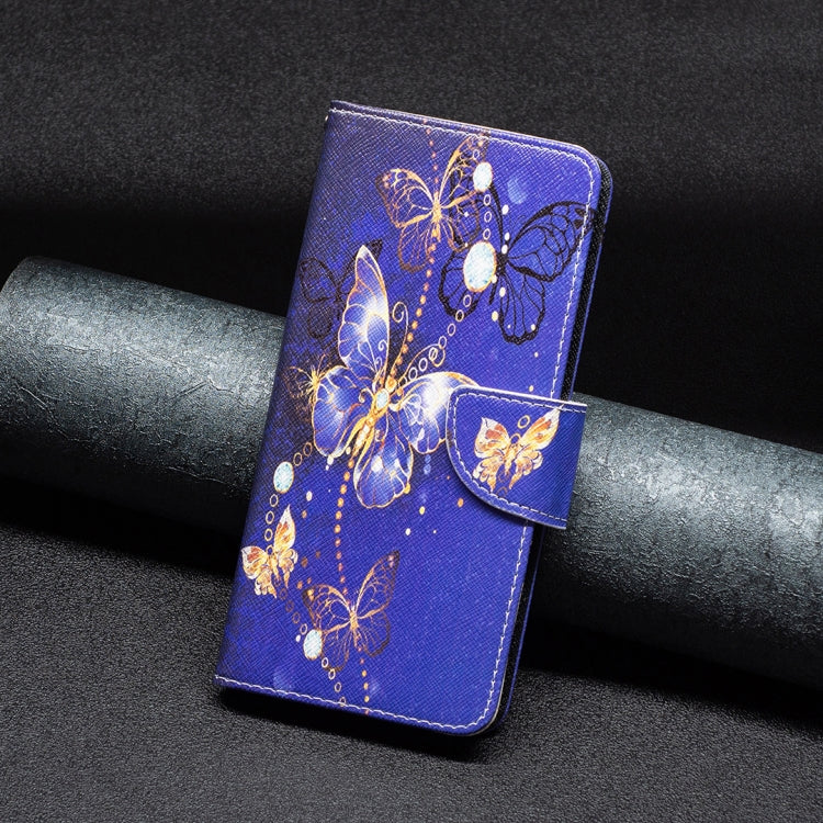 For iPhone 16 Colored Drawing Pattern Flip Leather Phone Case(Purple Butterfly)