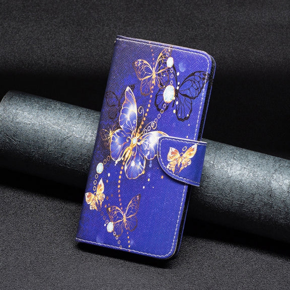 For iPhone 16 Colored Drawing Pattern Flip Leather Phone Case(Purple Butterfly)