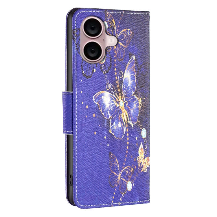 For iPhone 16 Colored Drawing Pattern Flip Leather Phone Case(Purple Butterfly)