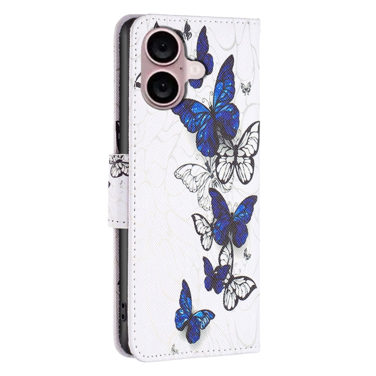 For iPhone 16 Plus Colored Drawing Pattern Flip Leather Phone Case(Butterflies)