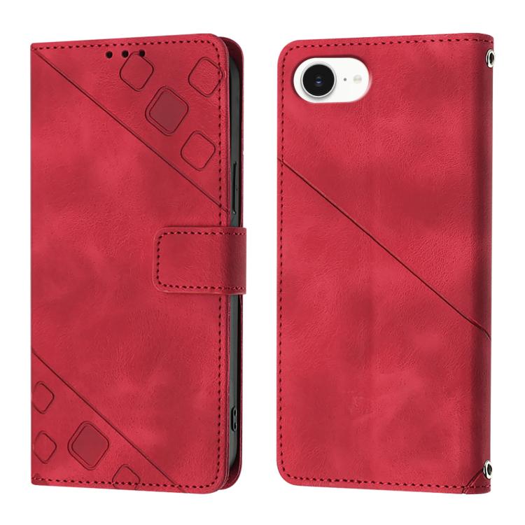 For iPhone 16e Skin-feel Embossed Leather Phone Case(Red)