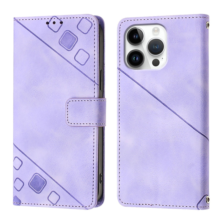 For iPhone 16 Pro Max Skin-feel Embossed Leather Phone Case(Light Purple)