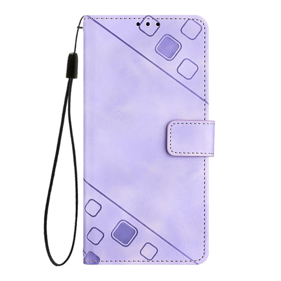 For iPhone 16 Pro Max Skin-feel Embossed Leather Phone Case(Light Purple)
