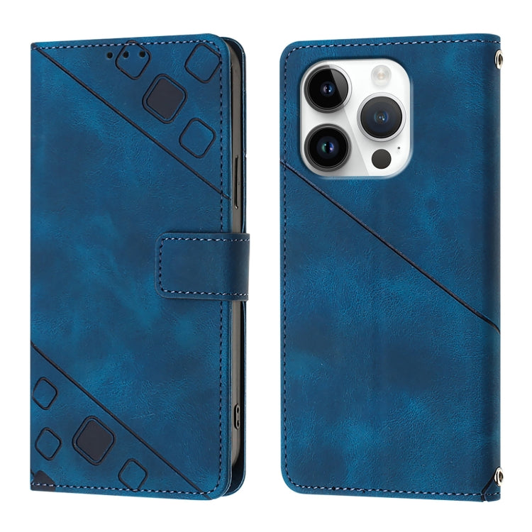 For iPhone 16 Pro Skin-feel Embossed Leather Phone Case(Blue)