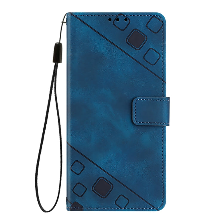 For iPhone 16 Pro Skin-feel Embossed Leather Phone Case(Blue)