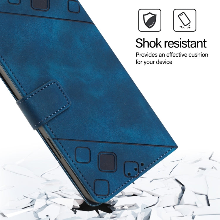 For iPhone 16 Pro Skin-feel Embossed Leather Phone Case(Blue)