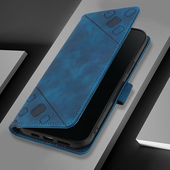For iPhone 16 Pro Skin-feel Embossed Leather Phone Case(Blue)