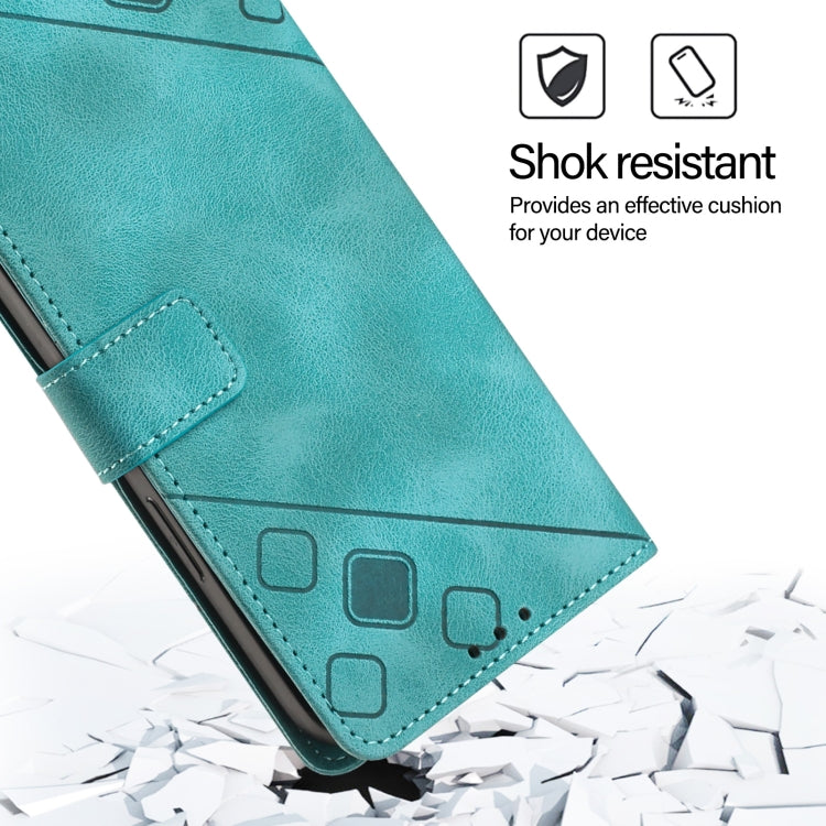 For iPhone 16 Plus Skin-feel Embossed Leather Phone Case(Green)