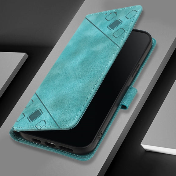For iPhone 16 Plus Skin-feel Embossed Leather Phone Case(Green)