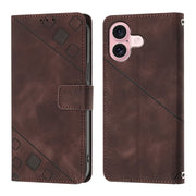 For iPhone 16 Skin-feel Embossed Leather Phone Case(Brown)