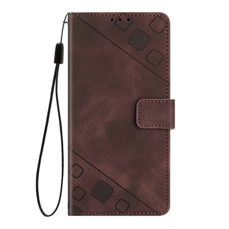 For iPhone 16 Skin-feel Embossed Leather Phone Case(Brown)