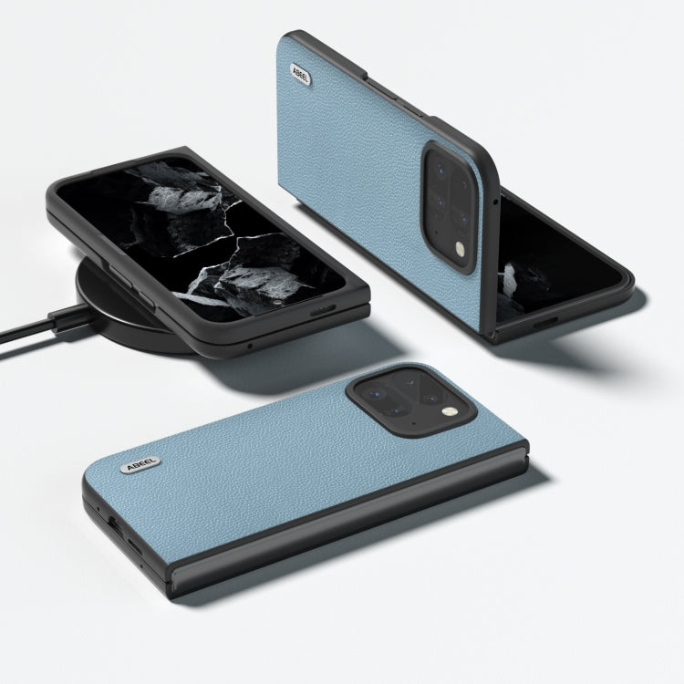 For Google Pixel 9 Pro Fold ABEEL Black Edge Genuine Leather Mino Phone Case(Blue)