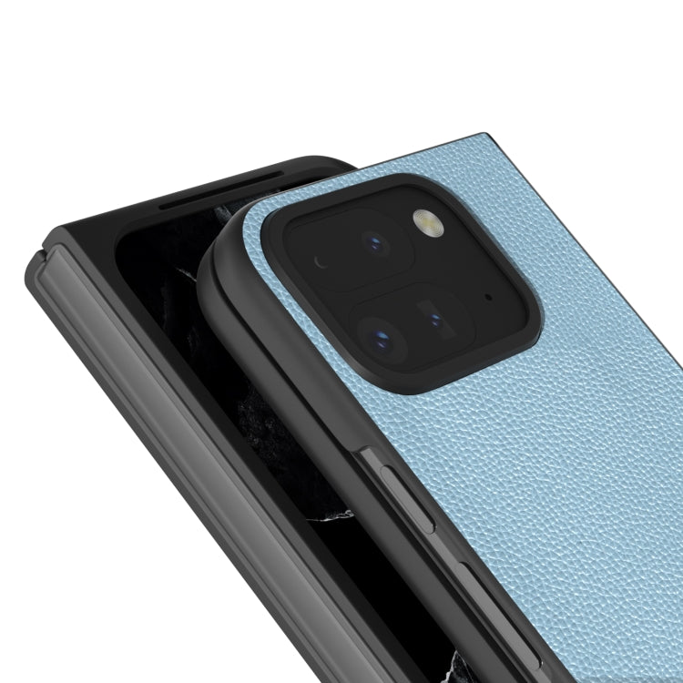 For Google Pixel 9 Pro Fold ABEEL Black Edge Genuine Leather Mino Phone Case(Blue)