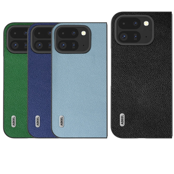 For Google Pixel 9 Pro Fold ABEEL Black Edge Genuine Leather Mino Phone Case(Blue)
