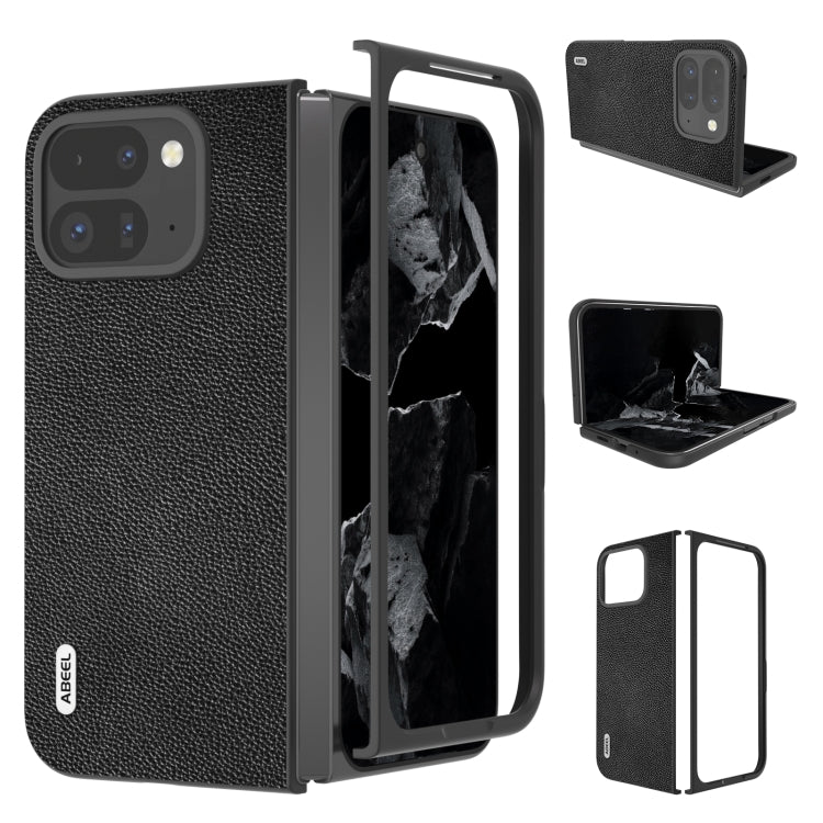 For Google Pixel 9 Pro Fold ABEEL Black Edge Genuine Leather Mino Phone Case(Black)