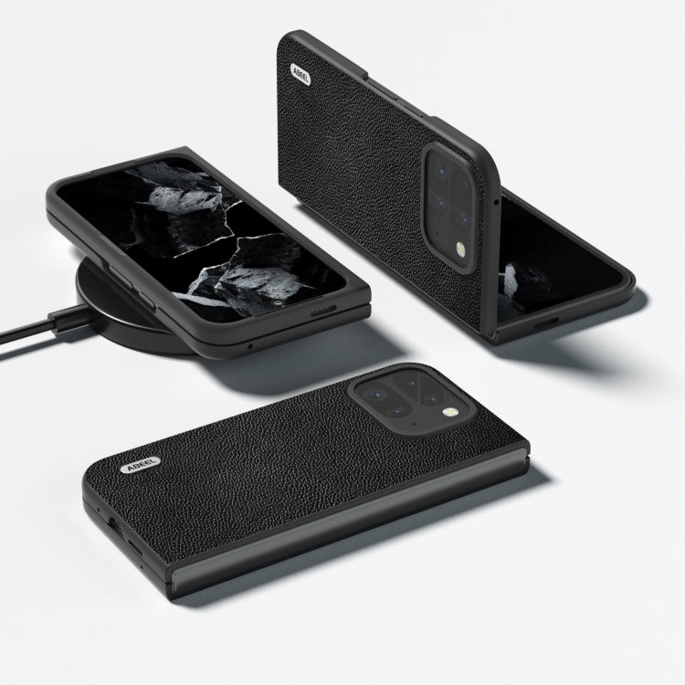 For Google Pixel 9 Pro Fold ABEEL Black Edge Genuine Leather Mino Phone Case(Black)