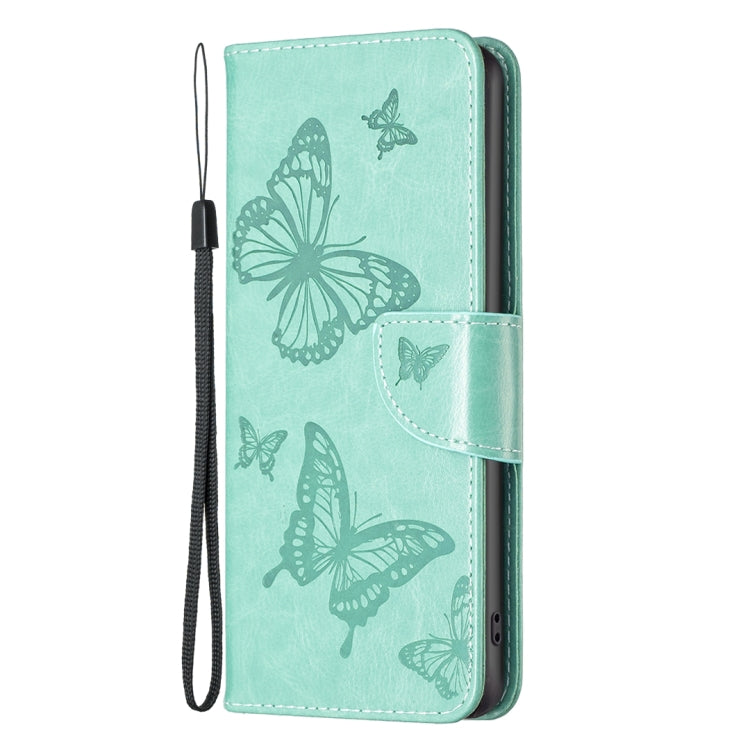 For iPhone 16 Pro Max Embossing Two Butterflies Pattern Leather Phone Case(Green)