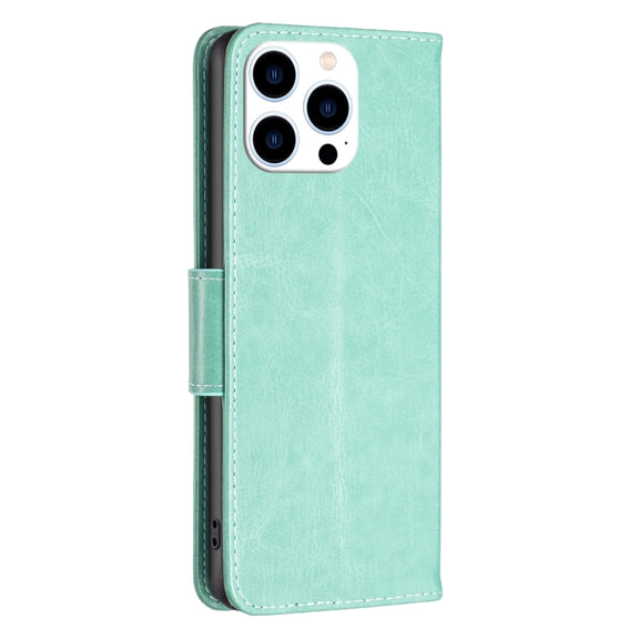 For iPhone 16 Pro Max Embossing Two Butterflies Pattern Leather Phone Case(Green)