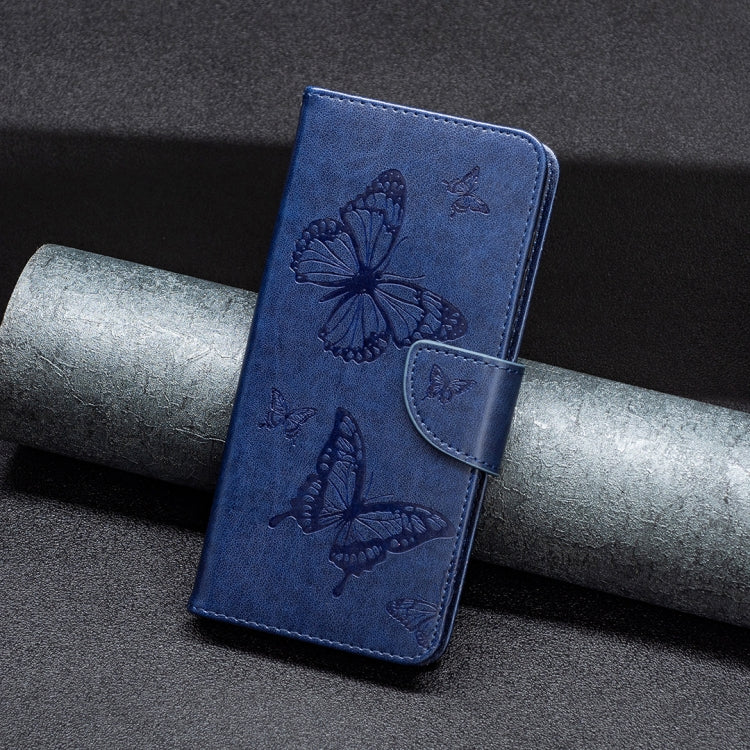 For iPhone 16 Pro Embossing Two Butterflies Pattern Leather Phone Case(Blue)