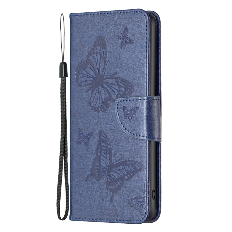For iPhone 16 Pro Embossing Two Butterflies Pattern Leather Phone Case(Blue)