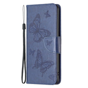 For iPhone 16 Pro Embossing Two Butterflies Pattern Leather Phone Case(Blue)