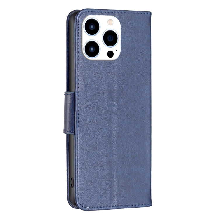 For iPhone 16 Pro Embossing Two Butterflies Pattern Leather Phone Case(Blue)